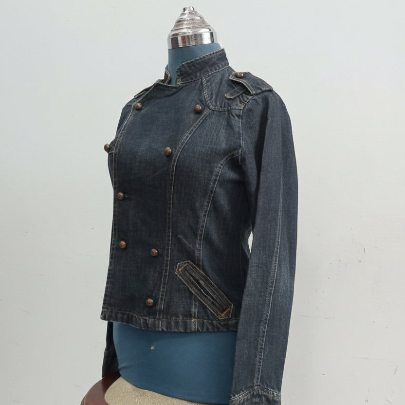 Z.A.R.A Dark Wash Double-Breasted Military Denim Jacket