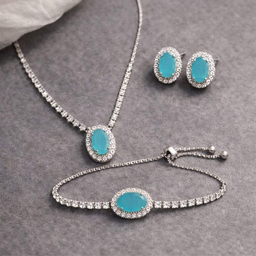 Zircon Jewelry Set with Bracelet – Necklace, Earrings & Bracelet